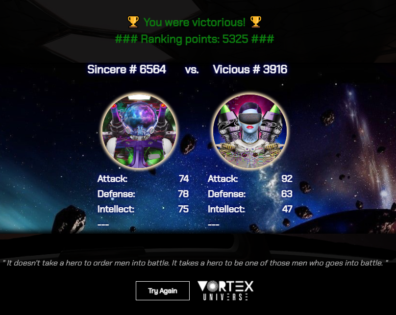 TheVortexNFT's tweet photo. 🎁 It's time for Game Demo Giveaway #1

To enter:
1⃣ Go to https://t.co/2NUIDv33Mz and play a demo battle
2⃣ Screenshot your score and comment below this post
3⃣ Follow us, RT and tag 3 friends

A raffle will select 1 winner who will get 1x free Vortex General

Time to enter: 24h https://t.co/13G2HKOXOG