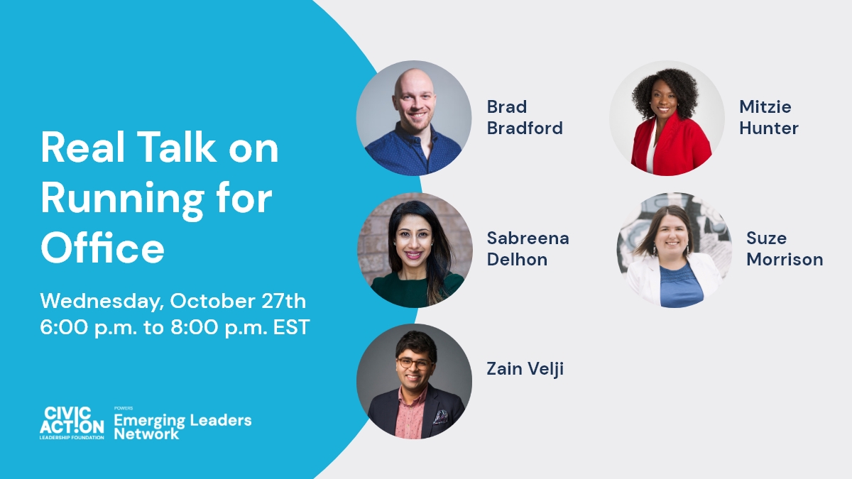 Thinking about running for political leadership? Join us, @SamaraCDA, campaign strategist <a href="/zainvelji/">Zain Velji</a> &amp; elected officials <a href="/MitzieHunter/">Mitzie Hunter</a> <a href="/SuzeMorrison/">Suze Morrison</a> &amp; <a href="/BradMBradford/">Brad Bradford</a> to get the inside scoop on what you should know before running for office. Register here: tfaforms.com/4938996