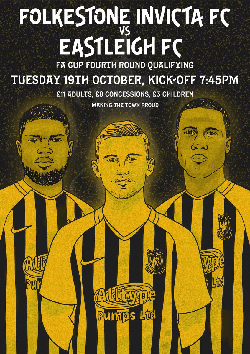 FIFC's tweet image. ➡️| Tomorrow

It’s the FA Cup
It’s your town
It’s your team
It’s Folkestone Invicta 

#FIFC #YourInvicta 💛🖤