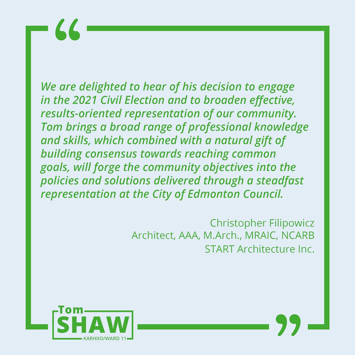 tomshawyeg's tweet photo. Thank you Christopher, a leader in our arts and architecture community, for the recognition and positive reinforcement.
#yegcc #yegvote #wardkarhiio https://t.co/gvIsKMdzs7