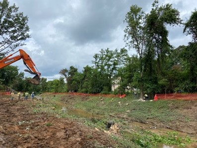 PGCCWP's tweet photo. (1/2) Progress continues at the Bald Hill Branch Stream Restoration project in Lanham, MD where #CWP Delivery Partners #DFConstruction and #ABConstruction recently cleared an access path along the stream so heavy equipment can reach the entirety of the project. https://t.co/JZ0QdQblTe
