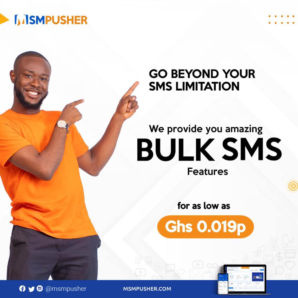 msmpusher's tweet photo. We welcome you to greater opportunities beyond traditional messaging.

Join us @msmpusher and experience a whole new world of SMS marketing with our amazing Bulk SMS features for as low as Ghs 0.019p

. .
#bulksms #smspusher #msmpusher #smsmarketing #business #DigitalMarketing https://t.co/R3wgNeluGX