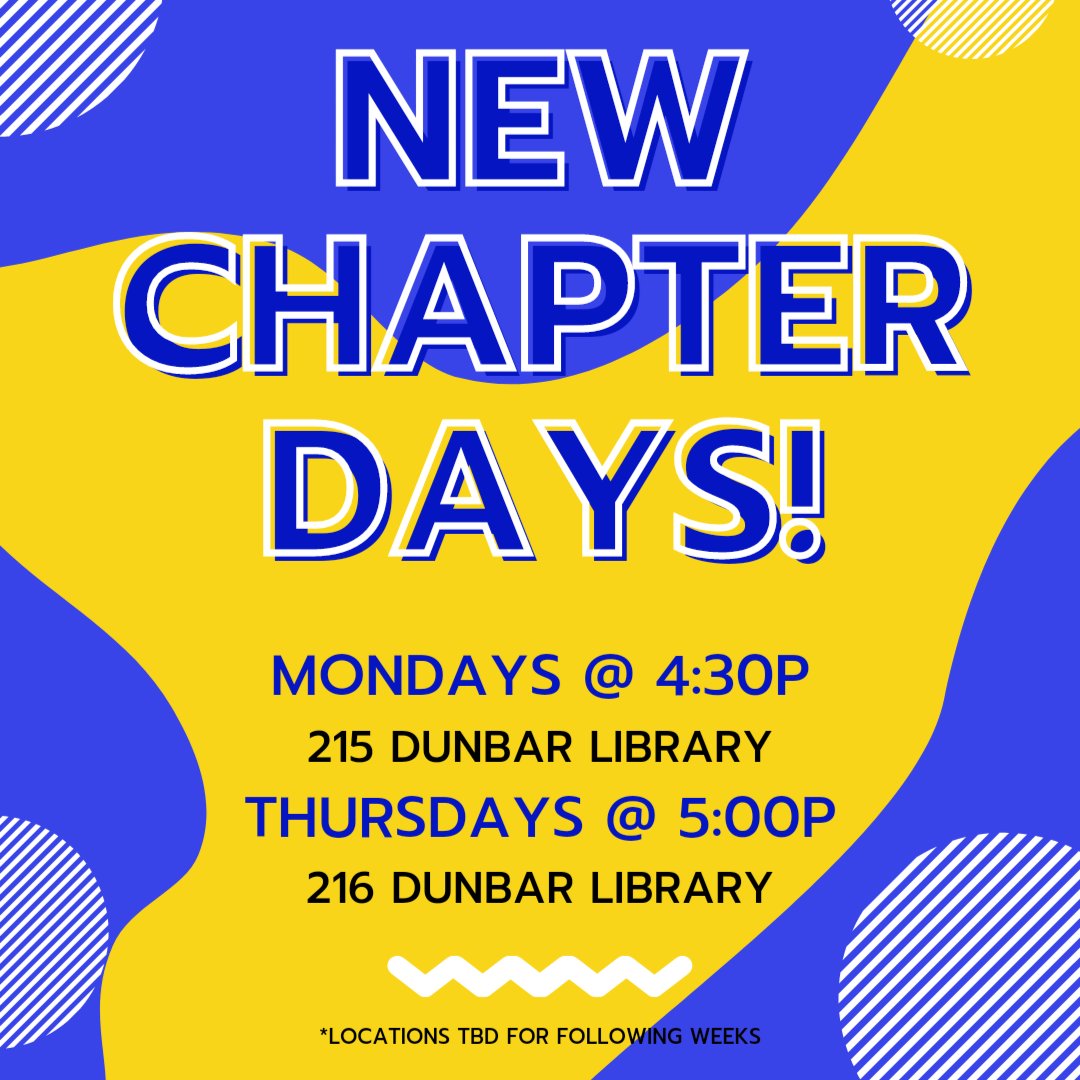 We have new meeting days!!! This week, we will be meeting in the library! Stay tuned for new meeting locations for following weeks 💙💛

<a href="/wrightstate/">Wright State University (Dayton, OH)</a> @WSUAB <a href="/SGA_WSU/">WSU Student Government Association</a> <a href="/WSU_RCA/">RCA</a> <a href="/wsu_fsc/">WSU Greek Life</a>