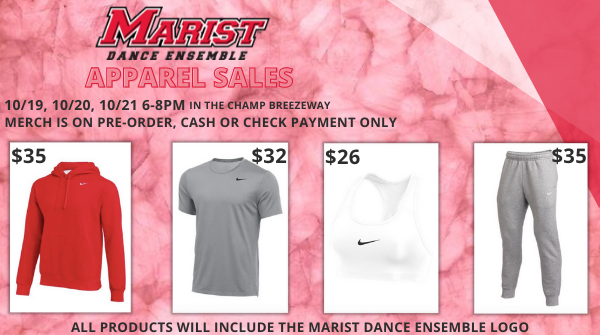 MaristDance's tweet photo. apparel sales start tomorrow! pre-order some new MCDE swag tuesday, wednesday, and thursday from 6-8 ✰ https://t.co/vc6nzCzdYD