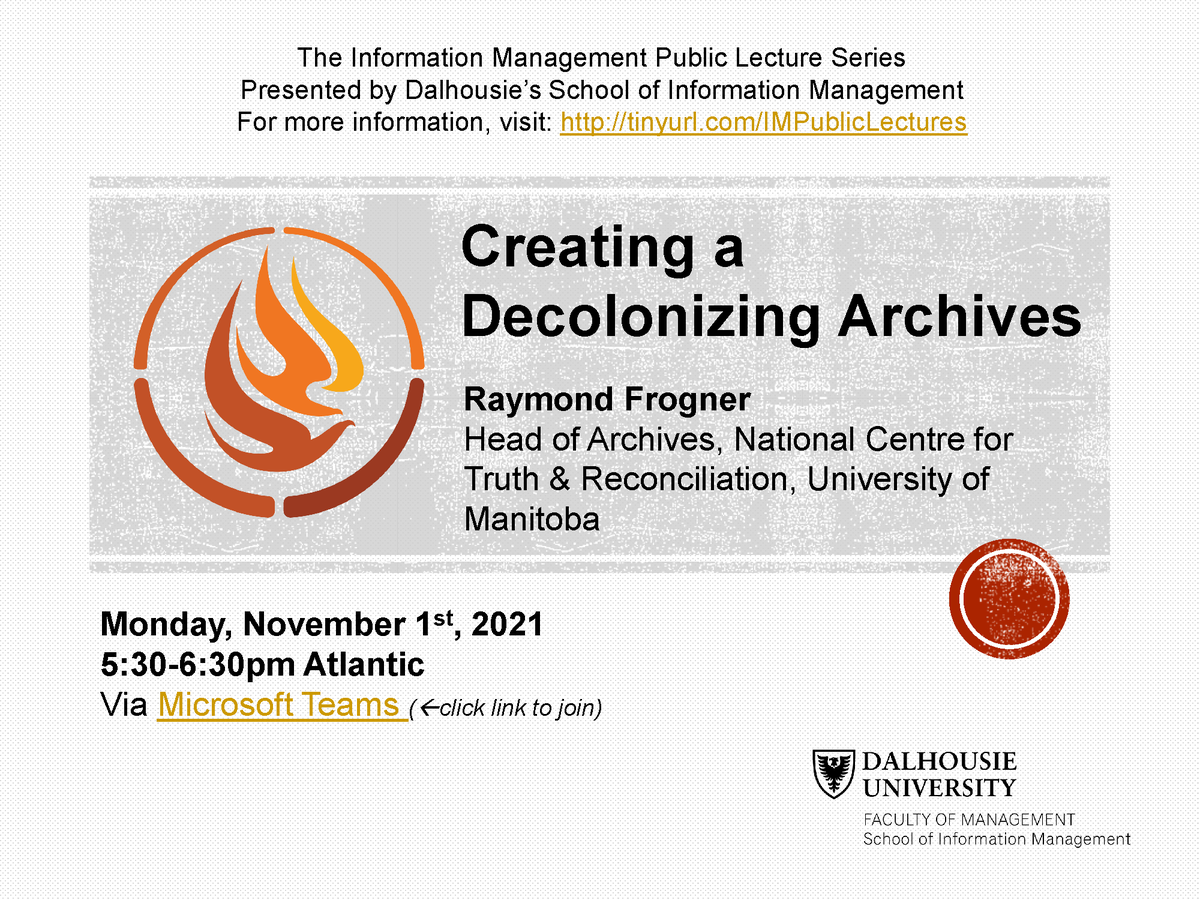 daldisnews's tweet photo. Join us for our next virtual IM Public Lecture on Nov 1st, featuring Raymond Frogner (National Centre for Truth &amp; Reconciliation). Free and open to all: https://t.co/kc84UK4NmN https://t.co/g5iWXuXwOX