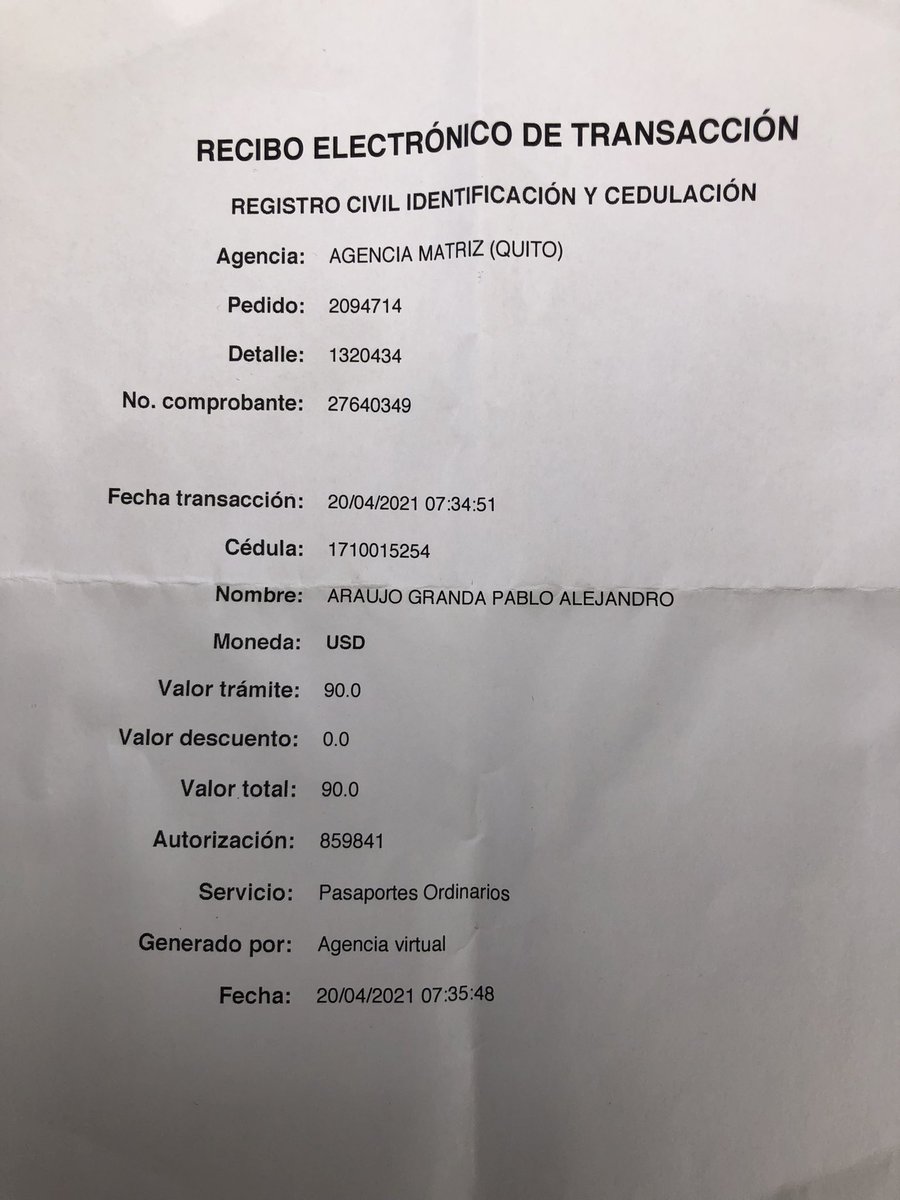¿Porque me robas <a href="/RegistroCivilec/">Registro Civil Ecuador 🇪🇨</a>? El 20.04.2021 pague 90 USD por la #RenovaciónPasaporte. Por la web nunca pude reservar turno. Hoy me acerco a las oficinas en Quito y el “supervisor” de pasaportes me dice: El dinero ya se perdió, debe pagar otra vez <a href="/LassoGuillermo/">Guillermo Lasso</a> ayuda 🙏🏻