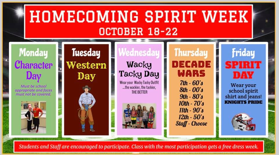 Show your school spirit this week for homecoming.

*Please remember to keep it school appropriate.*

More information can be be found in your “Class of ____” google classroom.
<a href="/APlus_CS/">A+ Charter Schools</a> <a href="/aplusknights/">A+ Academy Knights</a>