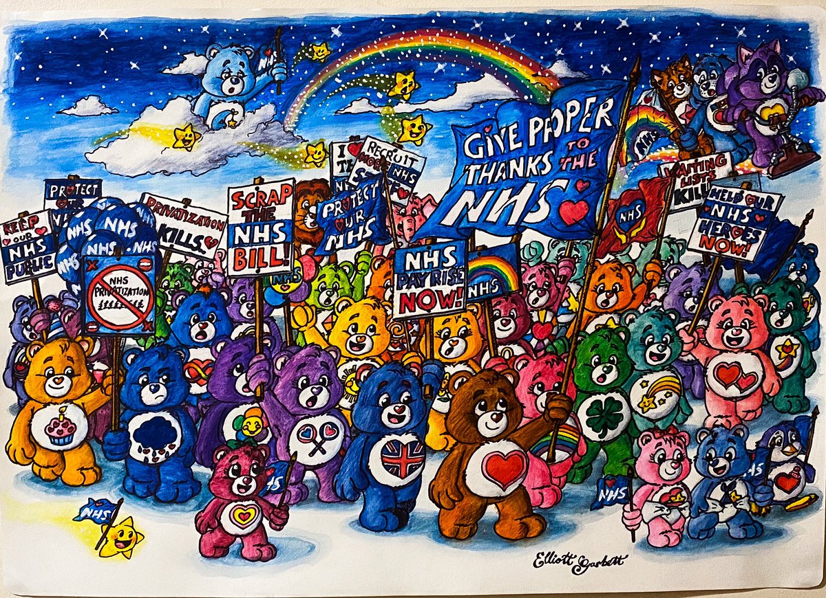 This #carebears’ artwork I did, supporting the #NHS means everything; making a stand #againstprivatization, #reducewaitingtimes by a lot so no one has to die unexpectedly from waiting.. and #RecruitmoreNHSstaff 

Plz #retweet this for the sake of every #NHSworker NOW..
💙⚠️💙⚠️