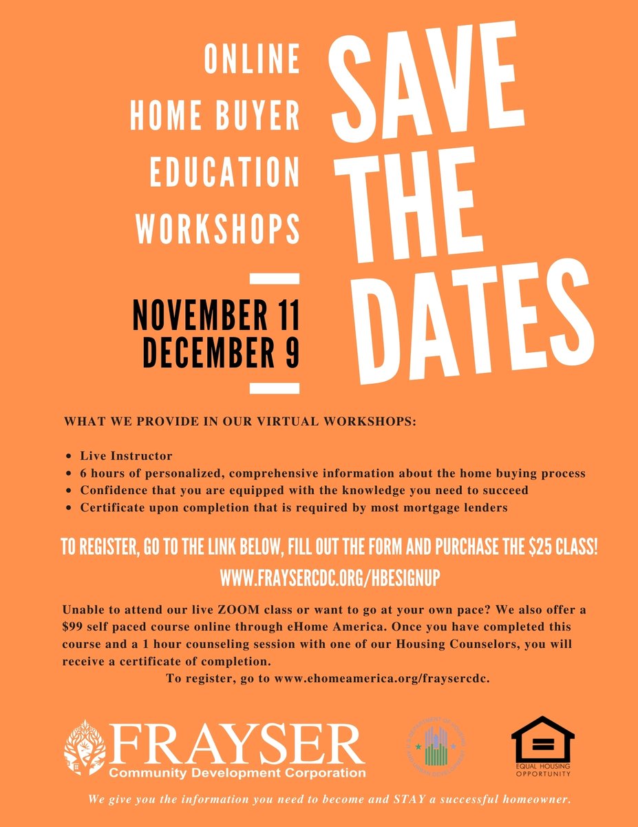 fraysercdc's tweet photo. Final 2021 Home Buyer Education workshop dates have been added. Last two dates till February 2022! Register at https://t.co/iHlGOnjfLp https://t.co/Pb4EdOF2Ez