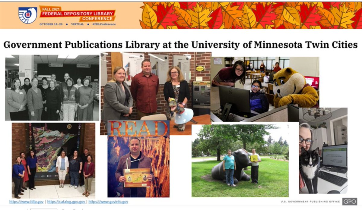 USGPO's tweet image. Congratulations to all the staff at the Government Publications Library at the University of Minnesota Twin Cities for winning the 2021 Library of the Year Award! #FDLConference @umnlib