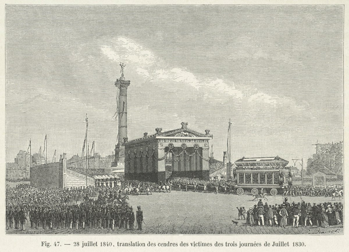 Le 28 juillet 1840, les corps des 504 combattants morts durant les Trois Glorieuses sont transférés dans le caveau de la #ColonneDeJuillet. Berlioz compose sa "Grande Symphonie funèbre et triomphale" en leur honneur ! 🎶