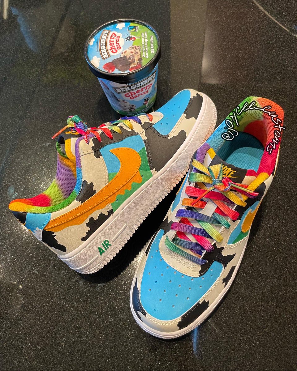 jayceecustoms's tweet photo. #BenAndJerry Air Force 1s 😍🔥 Would you wear these?  #nike #customshoes #airforce1 #customaf1 #sneakerhead #jayceecustoms #nikeaf1 #customsneakers 🔥 https://t.co/zrNT9BgB7s