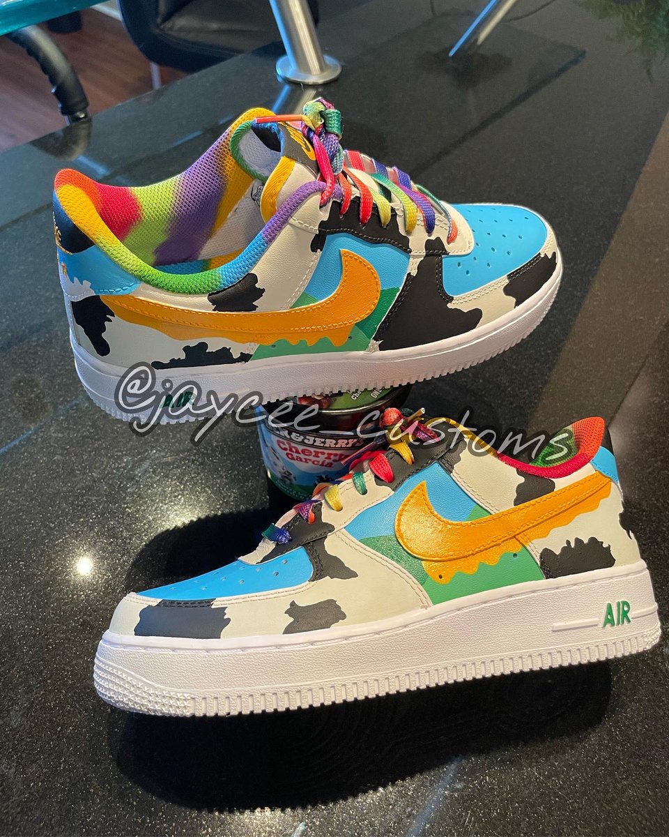 jayceecustoms's tweet photo. #BenAndJerry Air Force 1s 😍🔥 Would you wear these?  #nike #customshoes #airforce1 #customaf1 #sneakerhead #jayceecustoms #nikeaf1 #customsneakers 🔥 https://t.co/zrNT9BgB7s