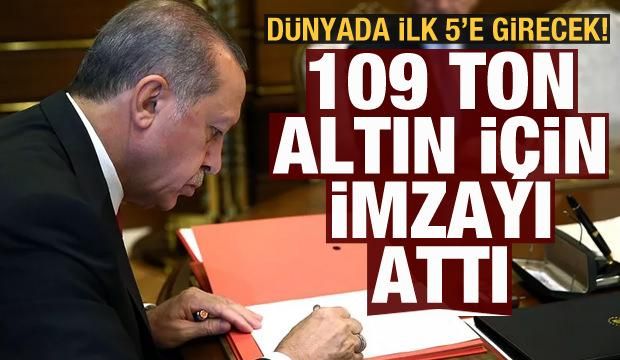 Haber7's tweet photo. Cumhurbaşkanı Erdoğan 109 ton altın için imzayı attı! Dünyada ilk 5'e girecek https://t.co/snOjwzCpMD https://t.co/1bYclyULRr