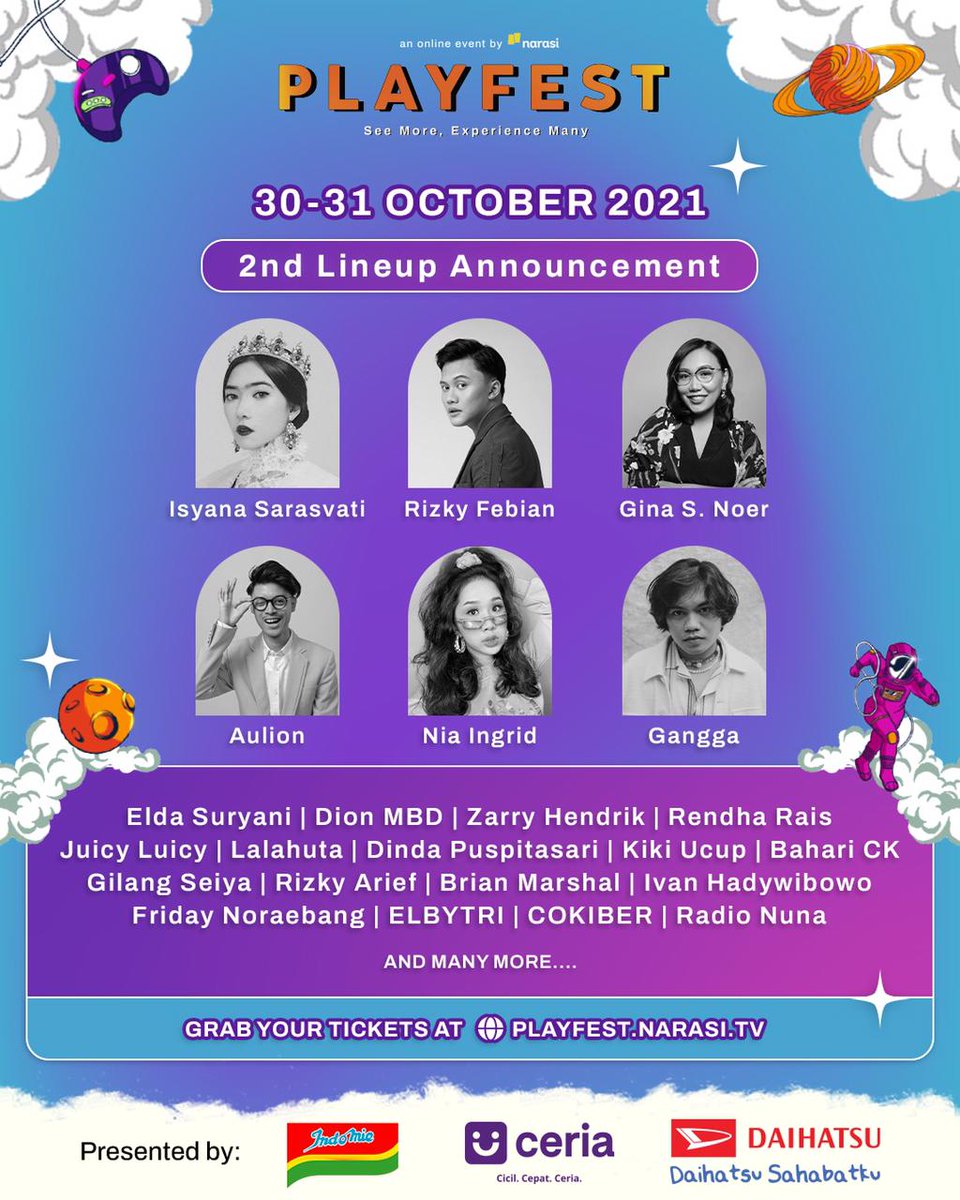 lfmitb's tweet image. Hello famss, mimin is back!

Mau ngasih info nih, ada bocoran lineup dari @playfestnarasi!!!🥳🎉

Jangan lupa catet tanggalnya dan beli tiketnya di playfest.narasi.tv yaa. See you there!✨

#Playfest2021 #MoreVirtualExperience #Narasi
