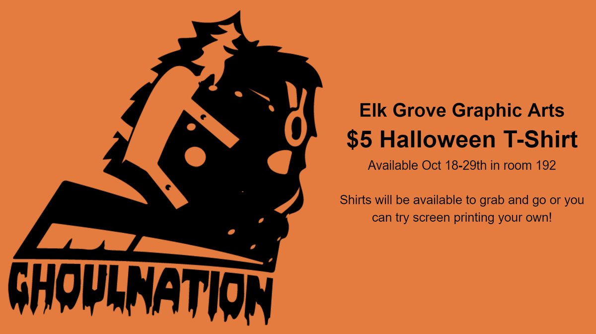 EGHS_Graphics's tweet image. Shirts are in and the screen press is all set up. Come on down to room 192! #Ghoulnation @ElkGrove_HS @GrenAthletics @elkgrovestuden1