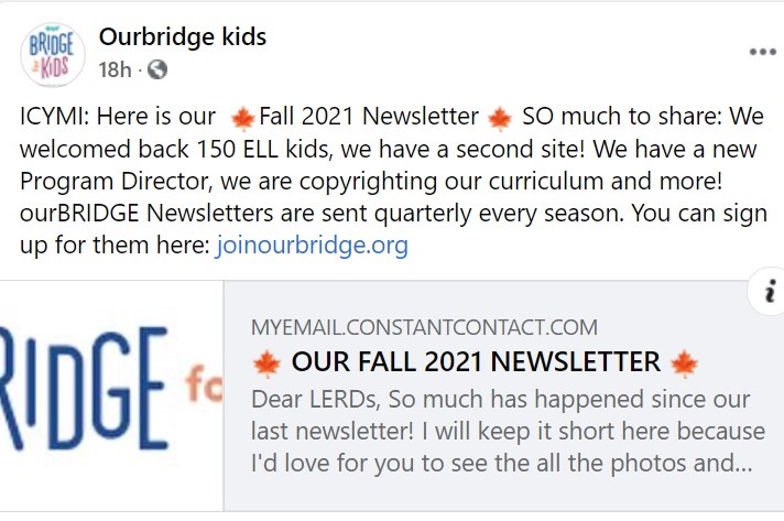 Fall update from <a href="/ourBRIDGEkids/">ourBRIDGE for KIDS</a>, including a second site! Read more: conta.cc/3vkXTeq