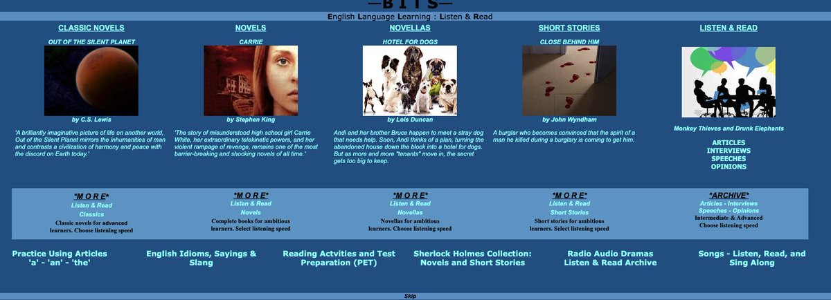 A5. If you need your Secondary #MLLs to listen and read along with texts, this website offers many options! &amp; it's FREE, you can change the speed too. #SeidlitzEdChat 

esl-bits.net