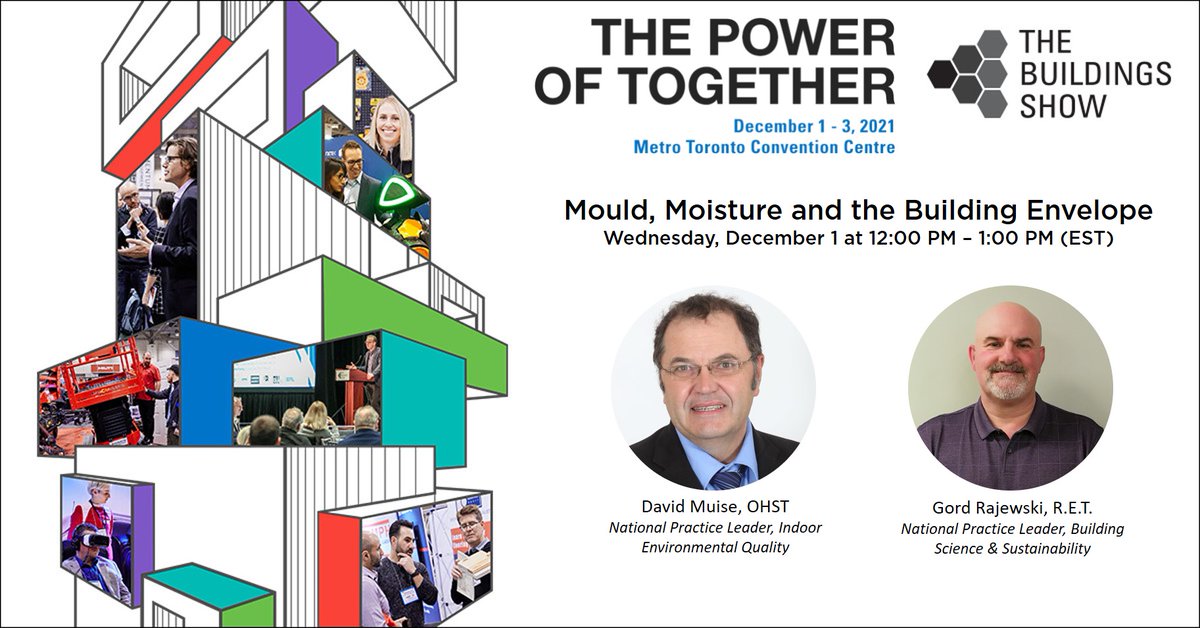 Pinchin_Canada's tweet photo. Register for our speaking session at PM Expo on December 1st at 12pm (EST) on “Mould, Moisture and the Building Envelope” presented by our experts, David Muise and Gord Rajewski.

Register today - https://t.co/8vwvZdll0S
#TBS21 #PMExpo #TheBuildingShow https://t.co/WRTrGsFBxD