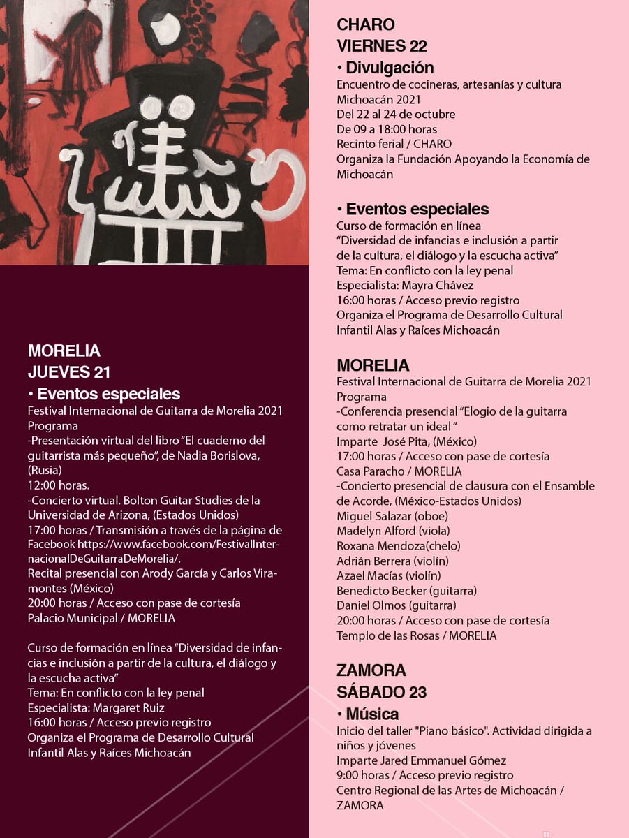 (1/4) ¿Qué te ofrecemos para esta semana? 🤔

Te compartimos la #CarteleraCultural del 18 al 24 de octubre, con una amplia oferta de exposiciones, música y teatro. 🤓

#SECUMCercaDeTi