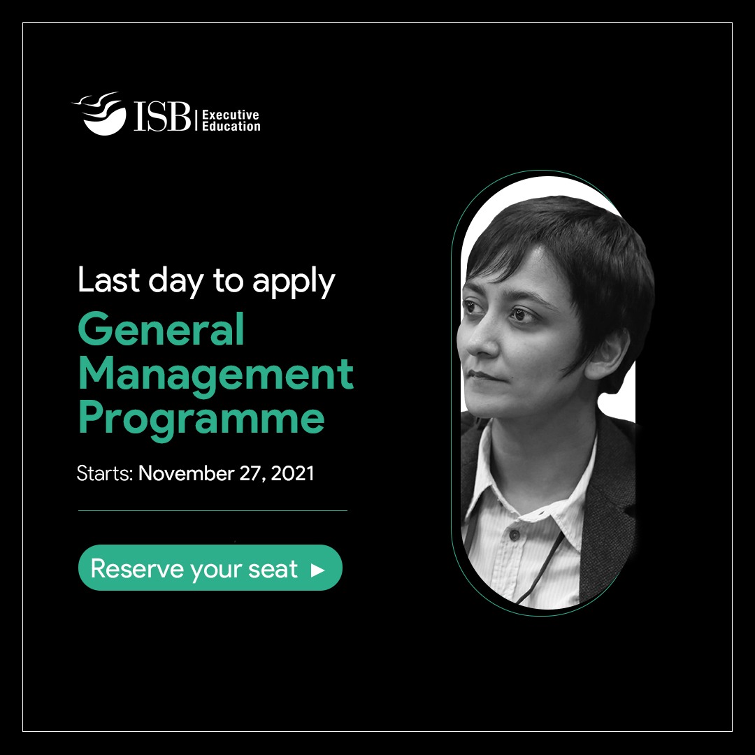 ISB_CEE's tweet photo. Applications for the General Management Programme (GMP) close on October 19th, 2021.
Reserve your seat in the programme today: https://t.co/qLnjZspUpt
To know more about the programme, visit: https://t.co/9RpN49MDsv
#isbexecutiveeducation #generalmanagementprogramme #isbgmp https://t.co/z7ts1JnHpz