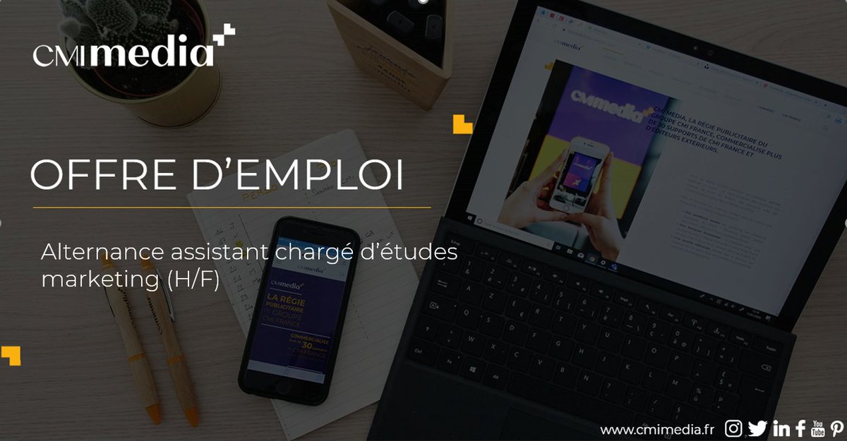 CMIMediaFrance's tweet photo. CMI Media est à la recherche d'un Alternant Assistant Chargé d'études Marketing (H/F) au sein de l'équipe marketing ! N'hésitez pas à postuler : https://t.co/OQm5rFw6iD
#Offreemploi #Offrealternance #alternance #marketing https://t.co/tMKIvu6w2X