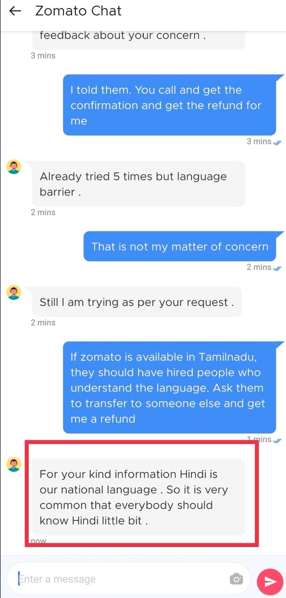 Culture_Clowns's tweet photo. கிந்தி தேசிய மொழி என்று உனக்கு @zomato யாரு கூறியது.
இனி கிந்தி தெரிந்தவர்கள் மட்டும்  உணவு ஆர்டர் பன்னுங்கன்னு விளம்பரம் பன்னுங்கடா..
 #Zomato https://t.co/nEAxkMAsAd