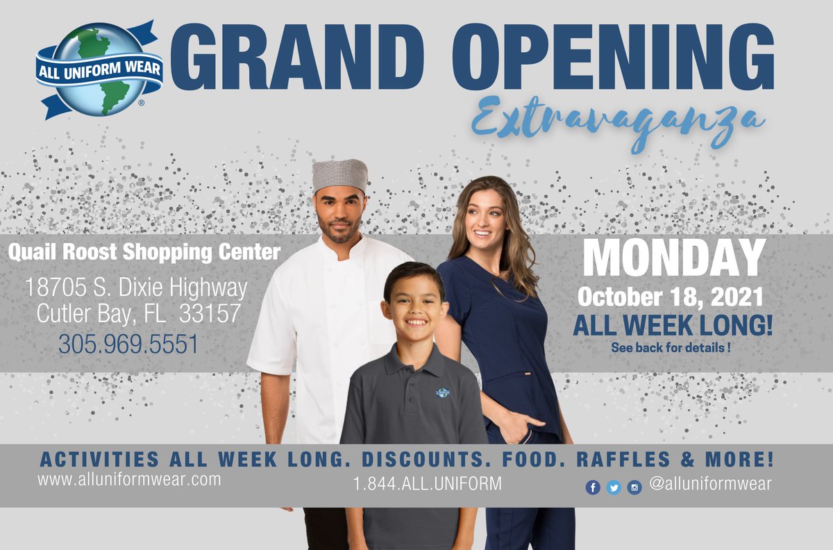 southdadecc's tweet photo. Today's Grand Opening at the All Uniform Wear. Come to the Quail Roost Shopping center. Activities all week long.
#grandopening #opening #smallbusiness #fashion #congratulations #promo #comingsoon #love #newstore #congratulation #cutlerbay #homestead #miami #support #activities https://t.co/2PFzqzgT2P
