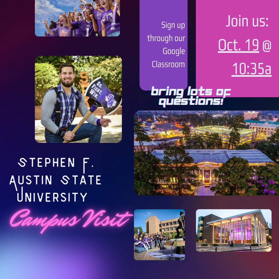 GoCenterPHS's tweet image. Seniors, interested in @SFASU or @stcjaguars ? 
Stop by the Go Center tomorrow from 10:35a-12:20p for informational sessions from these colleges! ☺️