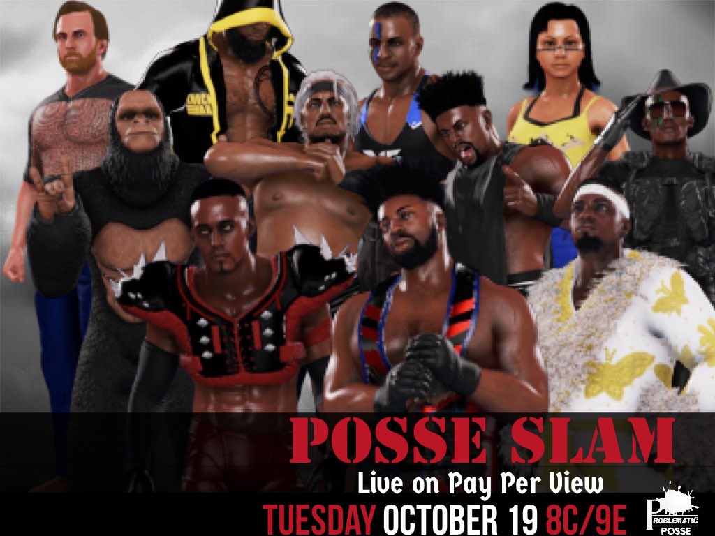 Jaywop6's tweet photo. The first official #PosseSlam show takes places tomorrow, 10/19 at 8ct 😤
Come see me battle Rashad, Delon, Jessie, and Sean in an elimination chamber match on Twitch
#wwe #aew https://t.co/O014CGpmv0