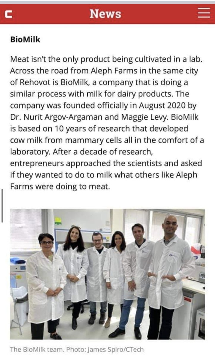 ErezGolan_IL's tweet photo. Is it the end for milk and breast milk?!
Had the pleasure to visit #Biomilk, an Israeli #startup that is working on producing milk🥛 without a cow 🐄 and breast milk for infants 🍼. #cocacola Israel already invested $2M.
Great news for the #environment, infants & parents to be. https://t.co/66O55LMuML