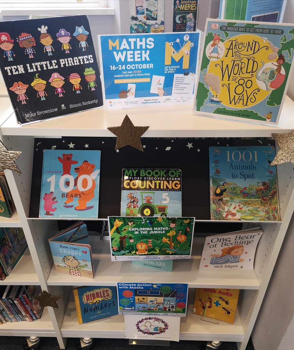 corkcolibrary's tweet photo. We're counting our lucky stars that all of these wonderful number books add up to a great #MathsWeek2021 display in #Cobh library! 📚✏️
#IUseMaths #UsaidimMata @mathsweek
#MathsIreland ✨ https://t.co/KHizagXf1N