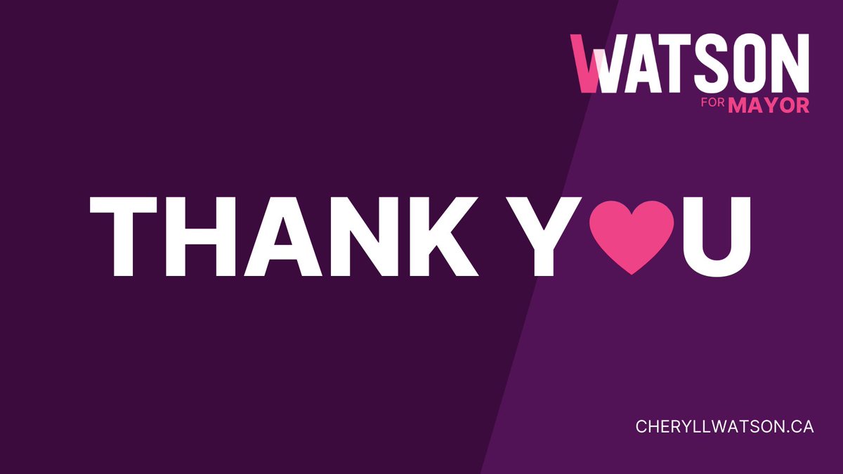 CheryllYEG's tweet photo. On the morning of the municipal election, I want to send a heartfelt thank you to my incredible team for all their hard work and the thousands of hours they've given in support of this co-created campaign. I couldn't have come this far without you all.
Now, go #VoteWatson! ๐ https://t.co/eON7xwaHVS