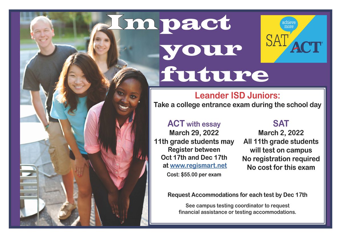Hey Lions! Mark your calendars! Here are the SAT and ACT dates and registration dates!