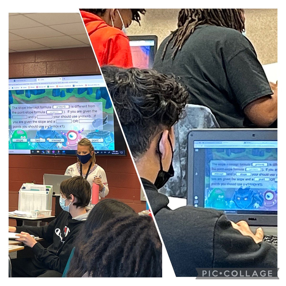 gjrobinson's tweet photo. Ms Everson using #DigitalBestPractices w/Math 1 Ss Solving Slope using @Desmos & Lumio by @SMART_Tech; #CornellNotes w/@OneNoteEDU These Ss are #OCSEngaged! #JobEmbeddedCoaching #GradualRelease #goLumio #OCSDLT https://t.co/lAaXjBqZeJ