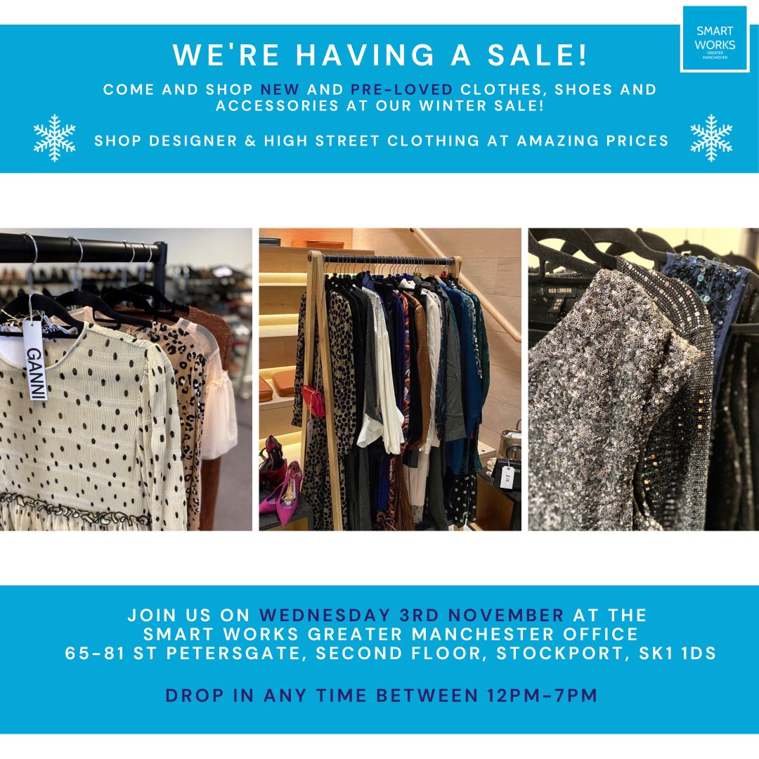 🌟 Mark your calendars 🌟 we’re having a Winter Sale! Join us on Wednesday 3rd November at our Stockport office and grab yourselves a bargain whilst supporting an amazing cause 💙 #FashionSale #SupportingWomen #WinterSale