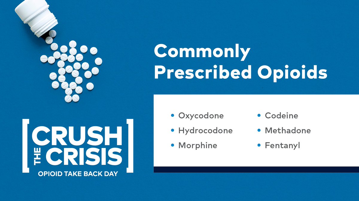 Opioids have many names. Check your medicine cabinet for unused oxycodone, hydrocodone, morphine and fentanyl. Bring your unwanted prescription medications to HCA Healthcare's Crush the Crisis opioid take back day event this Saturday, October 23. ➡ bit.ly/3aNQUBf.