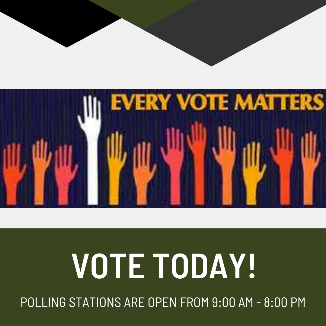Today is YOUR day to VOTE! 🗳I encourage all of you to head out to your polling station today and vote if you have not already. Every vote matters! 

Polling stations are open until 9:00 PM today!