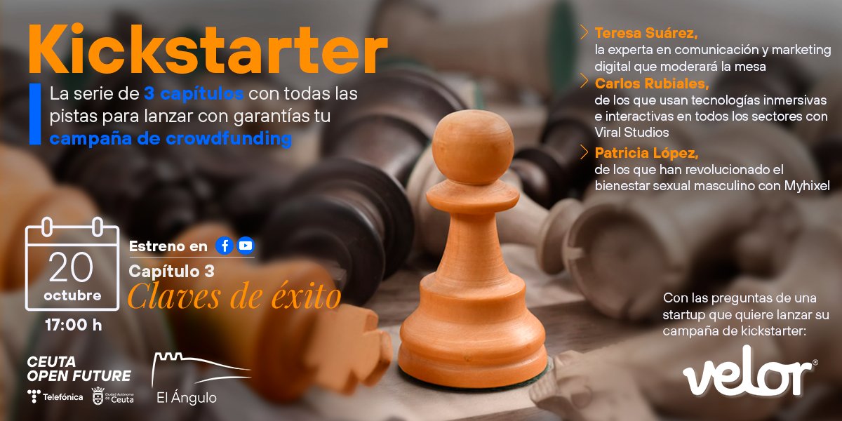 Inscripciones abiertas para evento online para aprender de casos de éxito de #crowdfunding con <a href="/Kickstarter/">Kickstarter</a> que son <a href="/MYHIXEL/">MYHIXEL</a> con su CEO Patricia López y <a href="/_ViralStudios_/">ViralStudios</a> con Carlos Rubiales gracias a <a href="/CeutaOpenFuture/">Ceuta Open Future</a>  ceuta.openfuture.org/eventos/kickst… #SomosAOF