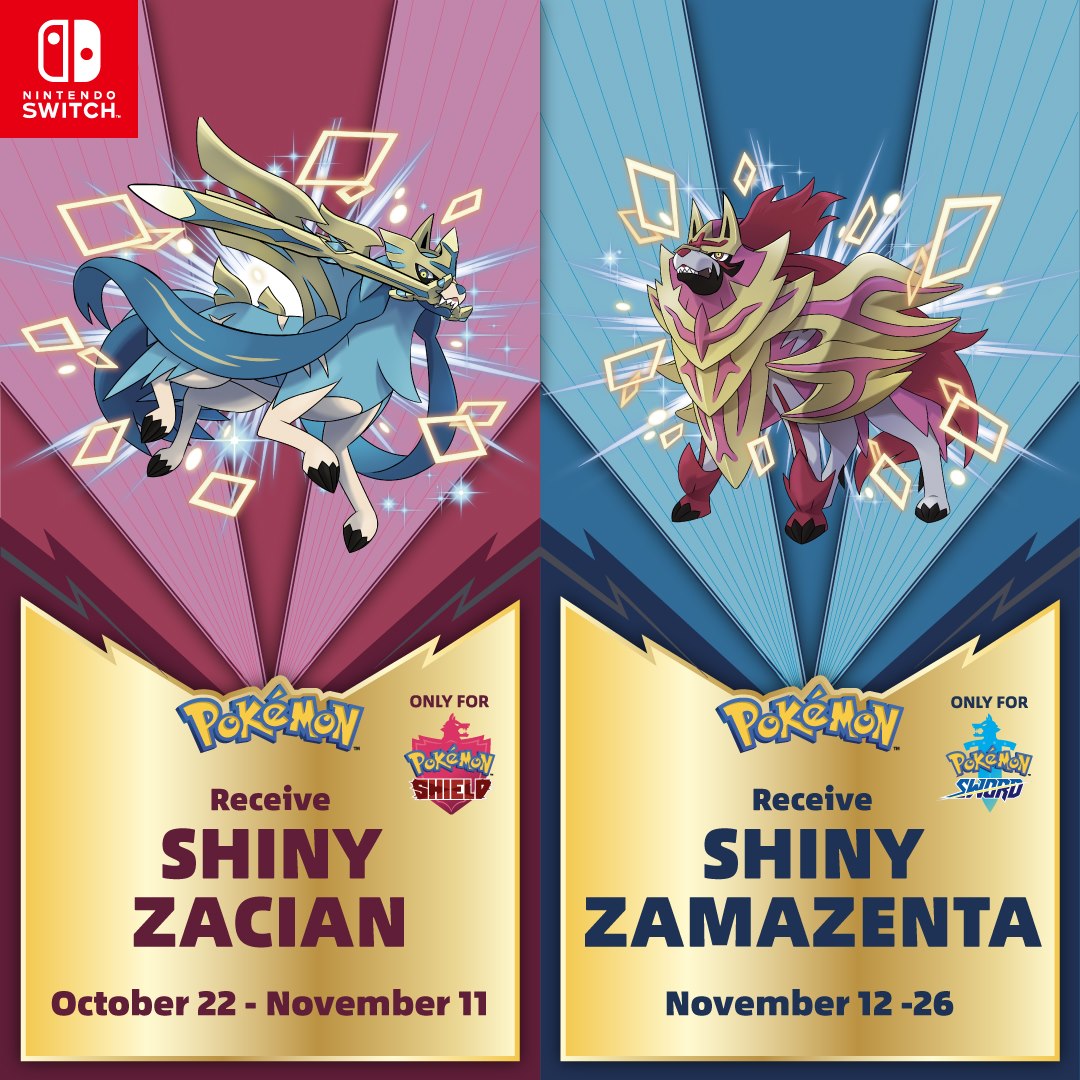 NinEverything's tweet photo. GameStop to host Shiny Zacian and Shiny Zamazenta distribution for Pokemon Sword and Shield https://t.co/qsnXQg7IFF https://t.co/RbD19wGN7f