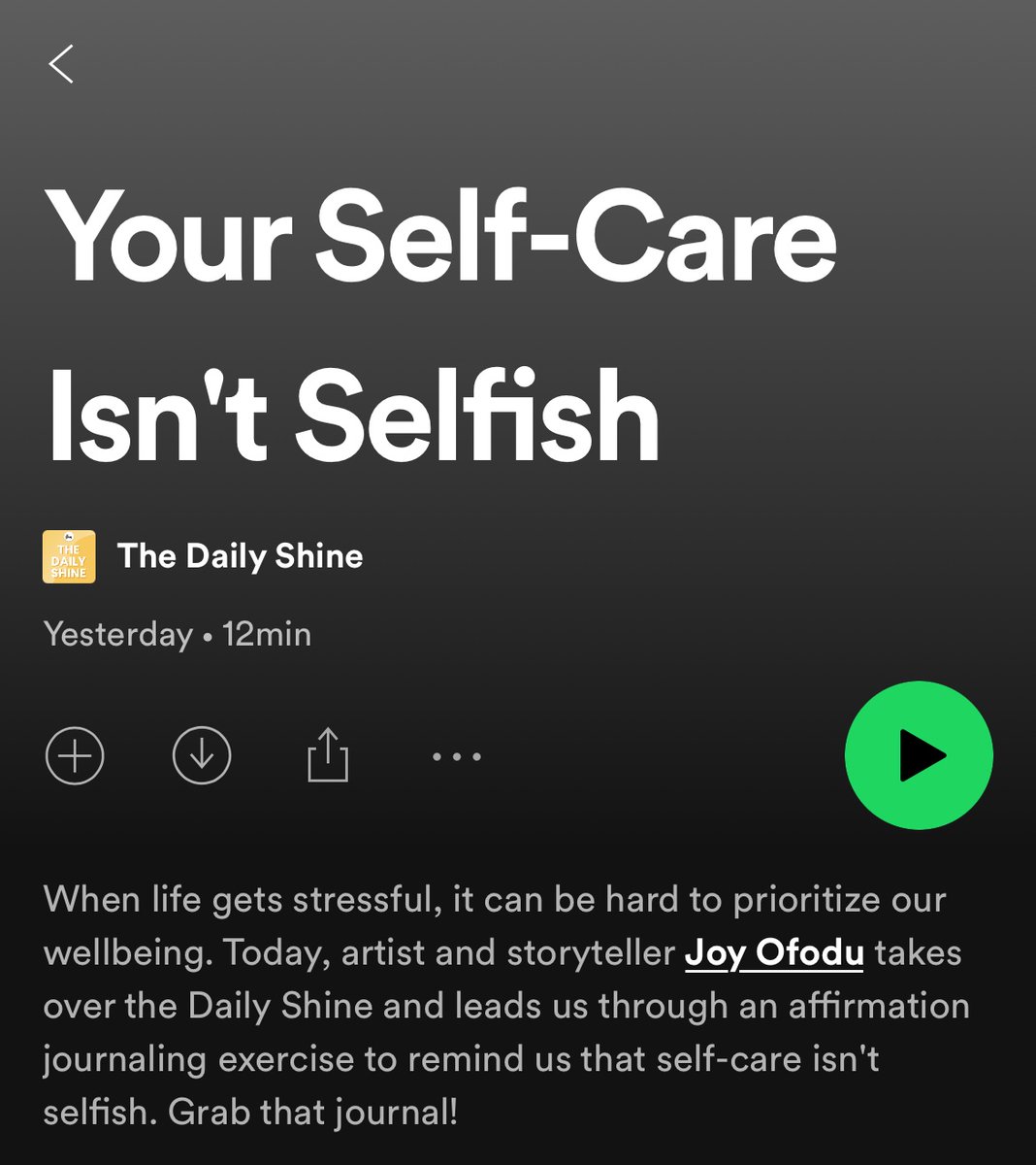 JoyOfodu's tweet photo. Look for “Your Self Care Isn’t Selfish” and tune in every Monday to start your week intentionally! #ShineApp #TheDailyShine https://t.co/is5EBQUifM