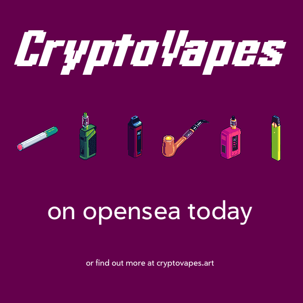 CryptoVapesArt's tweet photo. 🔥CryptoVape Collection on Opensea 💨
✅First 16/1500 Minted!
💵 Floor Price only 0.005!
🌎 Viral Concept – The Most 2021 Idea Yet! 
💯 1/1 Drawn by Hand with Huge Brand Collaboration!
⭐️: https://t.co/NG9vUlLiN7

Find out more at https://t.co/he4uCnPFSE https://t.co/hFQEa9ocCf