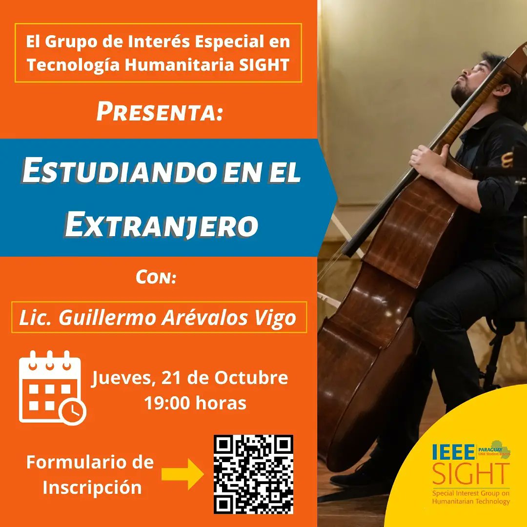 ieeesightunapy's tweet photo. Charla: "Estudiando en el Extranjero" con Guillermo Arévalos Vigo 👏
📩 El link de acceso a la reunión se enviará en el día de la charla.
Link de inscripción: https://t.co/PxNdUvTqf7
#ieeeuna #ieeesight #ieeeexp #SACteamR9 #ieee #ieeer9 #ieeepy #ieeeunasb https://t.co/rOe4uJqOiE