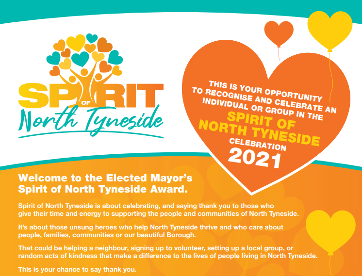 Nominations are open for this year's #SpiritofNorthTyneside Awards and we want to hear your stories of the amazing unsung heroes making a difference in the borough. Find out more and nominate here: bit.ly/SpiritNT 👏🏆🧡