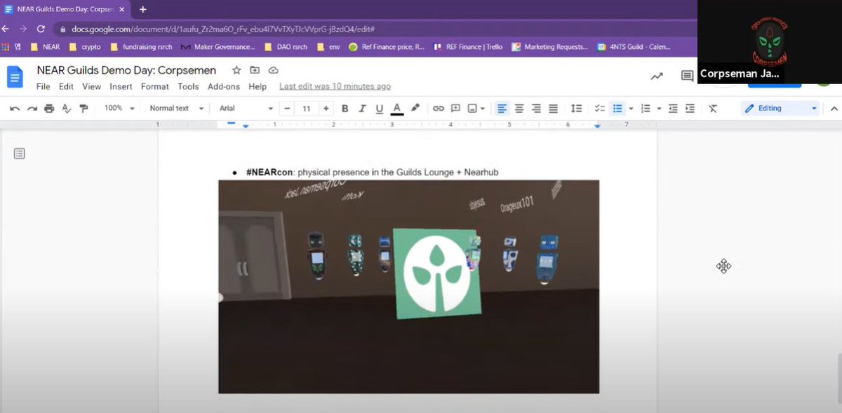 thecorpsemen's tweet photo. The Corpsemen reported on the developments of last month + our roadmap at the #NEARGuilds Demo Day hosted by @4NTSGuild
Things to look out for: The Corpsemen @ #NEARcon , NFT Drops 👀💧, rebrand, and Corpsemen metaverse hangout on #NEARhub
Join us...👇 https://t.co/QFoHUIZGiM