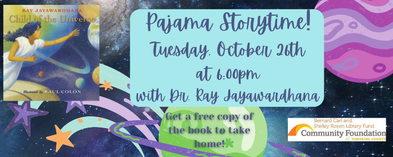 Description of event with cover of Prof. Jayawardhana's book and stars and planets as background.