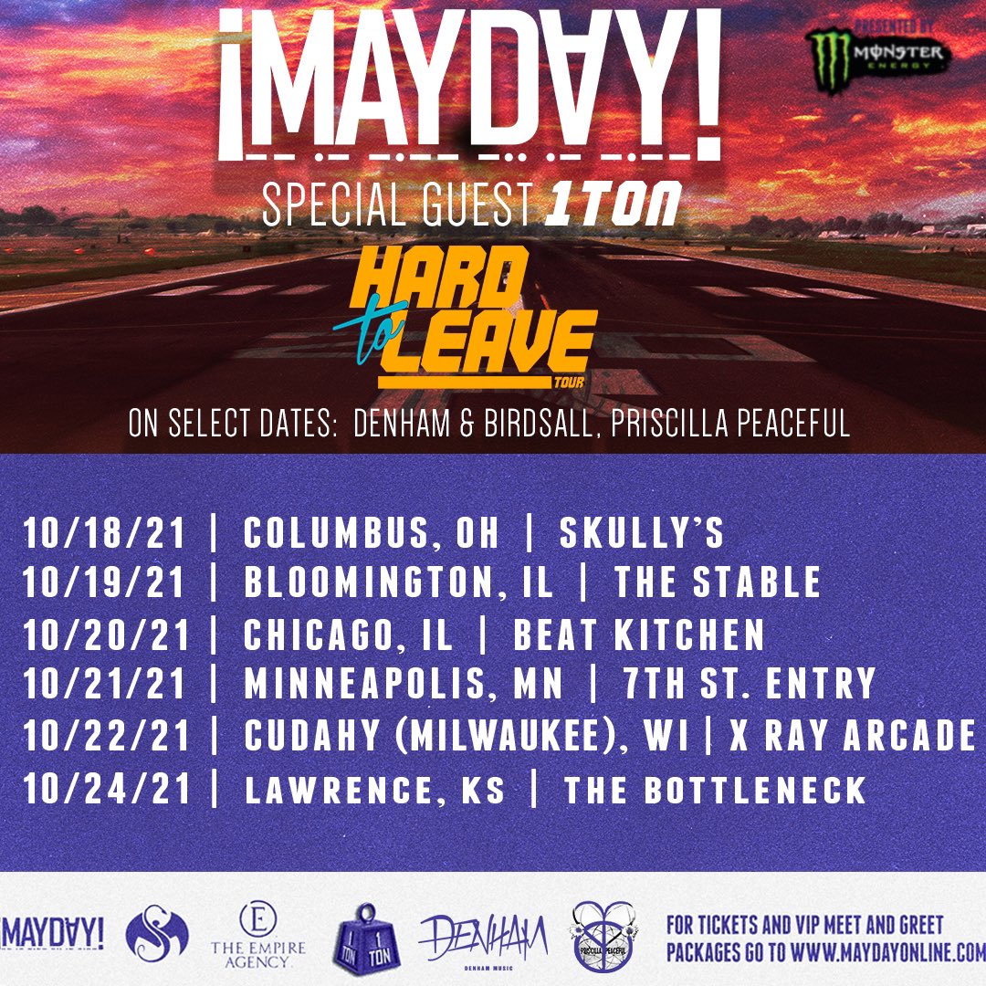 MAYDAYMUSIC's tweet photo. Week 2 of the #HardToLeaveTour kicks off tonight in Columbus at Skully’s Music Diner! Then on to Illinois. Minnesota, &amp; ending the week with an epic one in Kansas. Tickets and VIP upgrades at https://t.co/Kib9nXsXP9. #Mayday #MonsterMusic https://t.co/OrNLzJNTuz