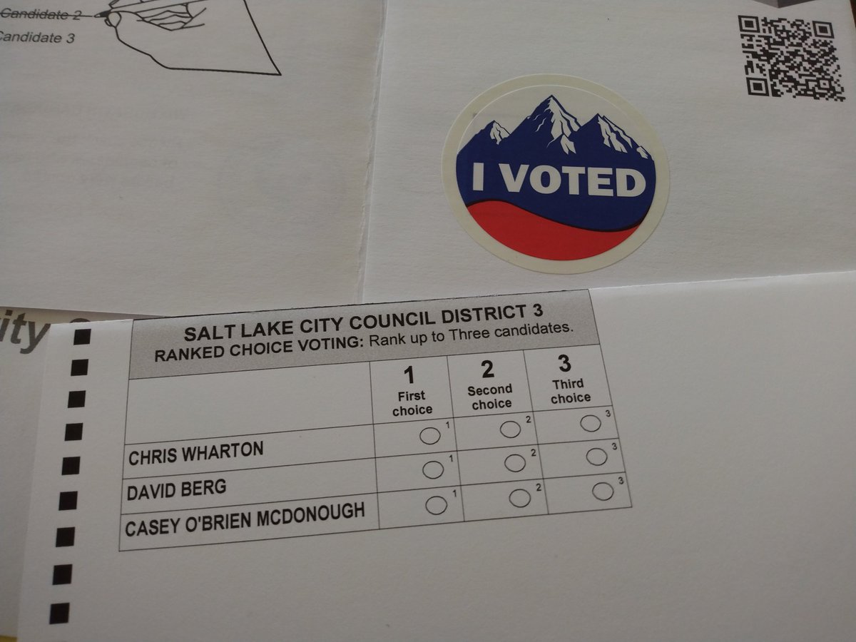 Ranked choice voting by mail, sticker included!! THIS is what democracy looks like. #utpol