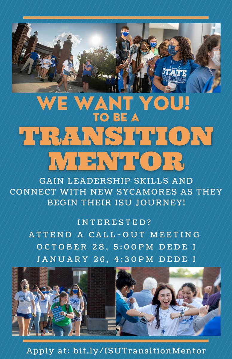 ISU_NSTP's tweet photo. The application to be a Fall 2022 Transition Mentor is open! Don't miss an opportunity to share your love of ISU, help new Sycamores, AND make some money before classes start. 😎 Apply on Treehouse today or attend one of the upcoming Call Out Meetings to learn more! https://t.co/2eZ7qLJiiy