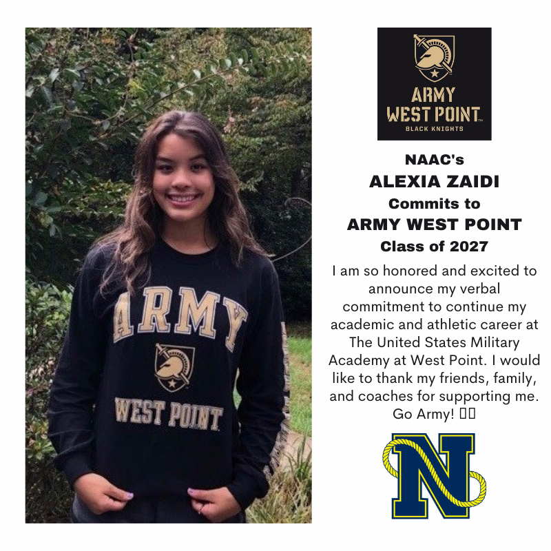 NAACSwim's tweet photo. Congrats to NAAC'er Alexia Zaidi on her commitment to the United States Military Academy! Go Black Knights! https://t.co/H0NLx3UJX4